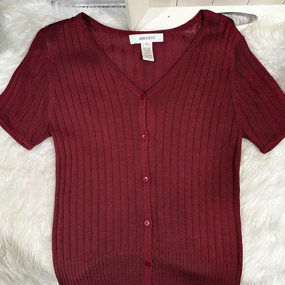 NEW Jones & Co. Rayon Classic Longline V Neck Button Front Semi Sheer Sweater S - Picture 7 of 15